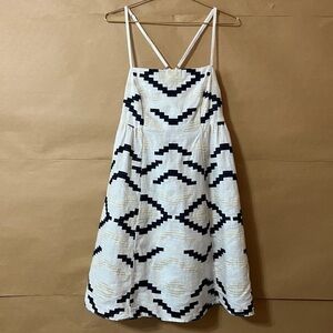 Greek Archaic Kori | Rhombus Embroidered Aztec Linen Mini Dress Babydoll Size S